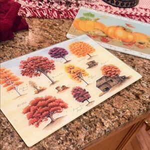 Autumn Tree and Pumpkin Glass Cutting Boards